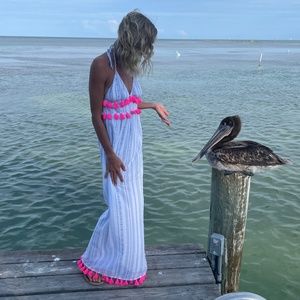 Sail to sable pink white blue tassel maxi dress xxs